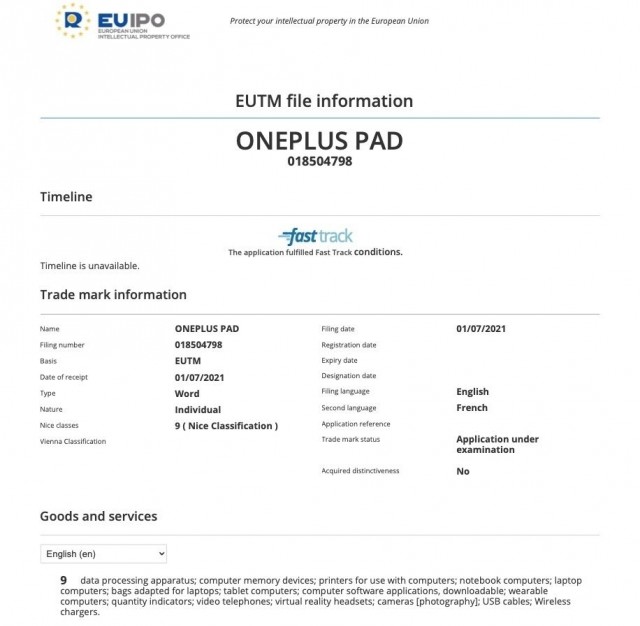 Oneplus Pad Trademark Acquired