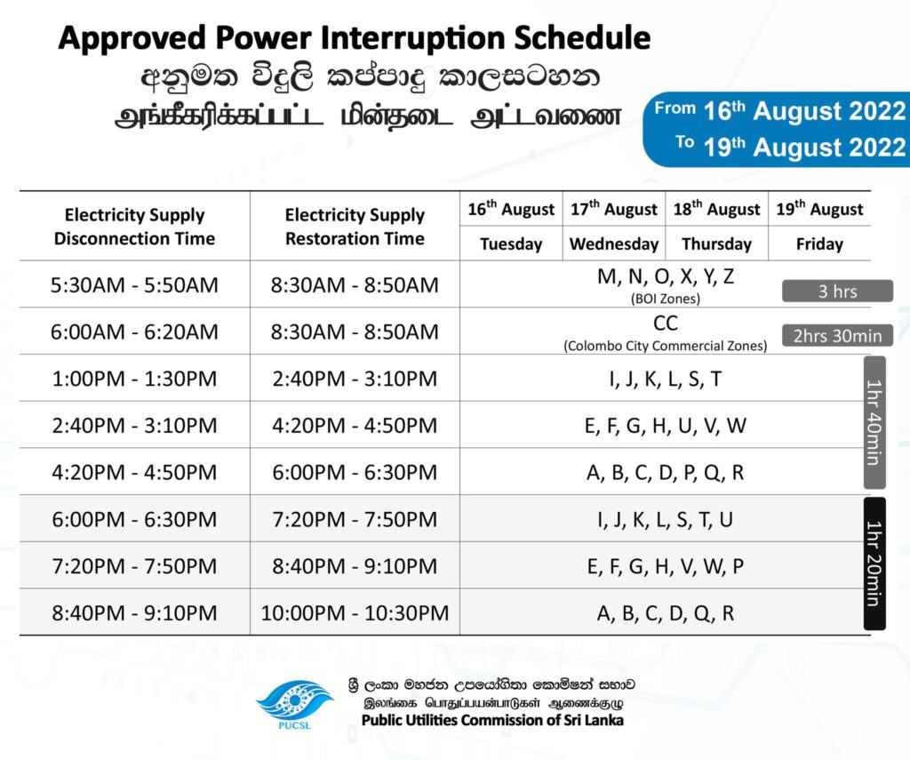 CEB Power Cut Schedule Today - 16th August 2022