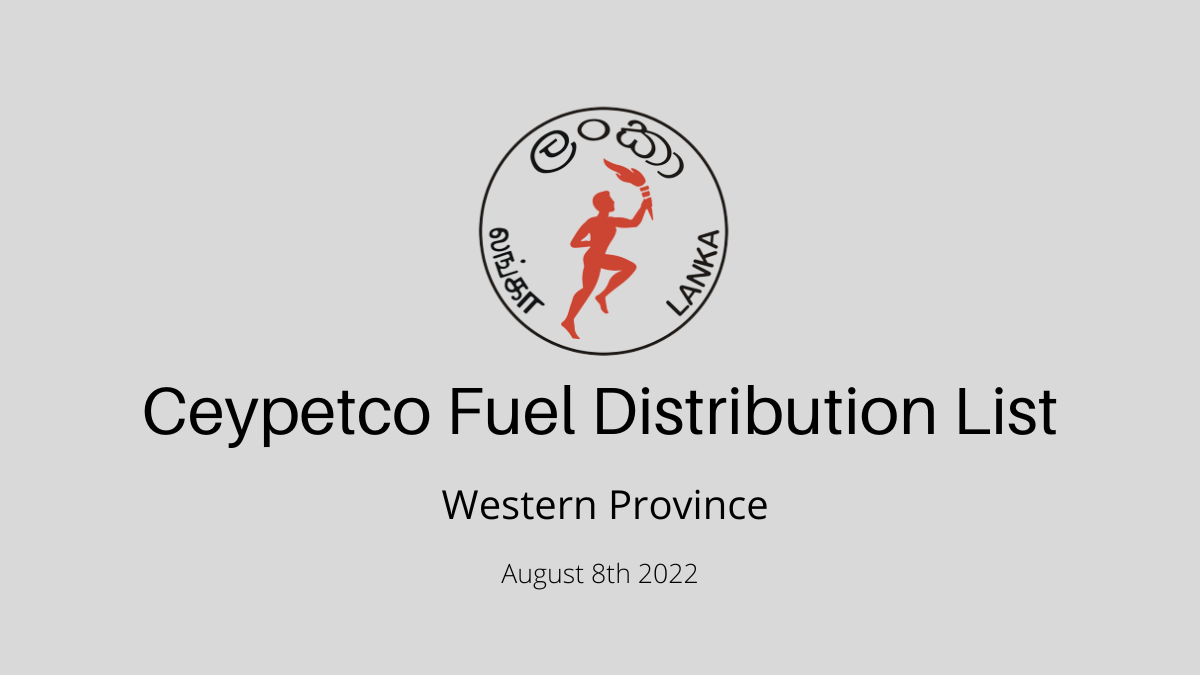 Diesel DIstribution list Western Province August 8