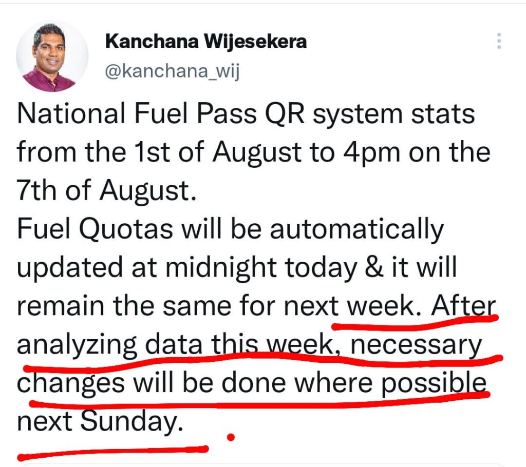 National Fuel Pass Quota May Increase : Kanchana Wijesekera