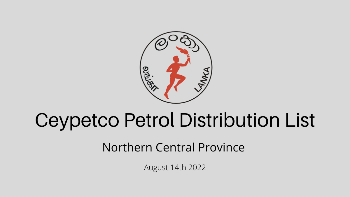 Petrol DIstribution list Northern Central Province August 15