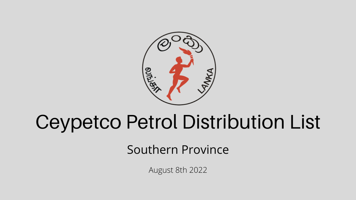 Petrol DIstribution list Southern Province August 8