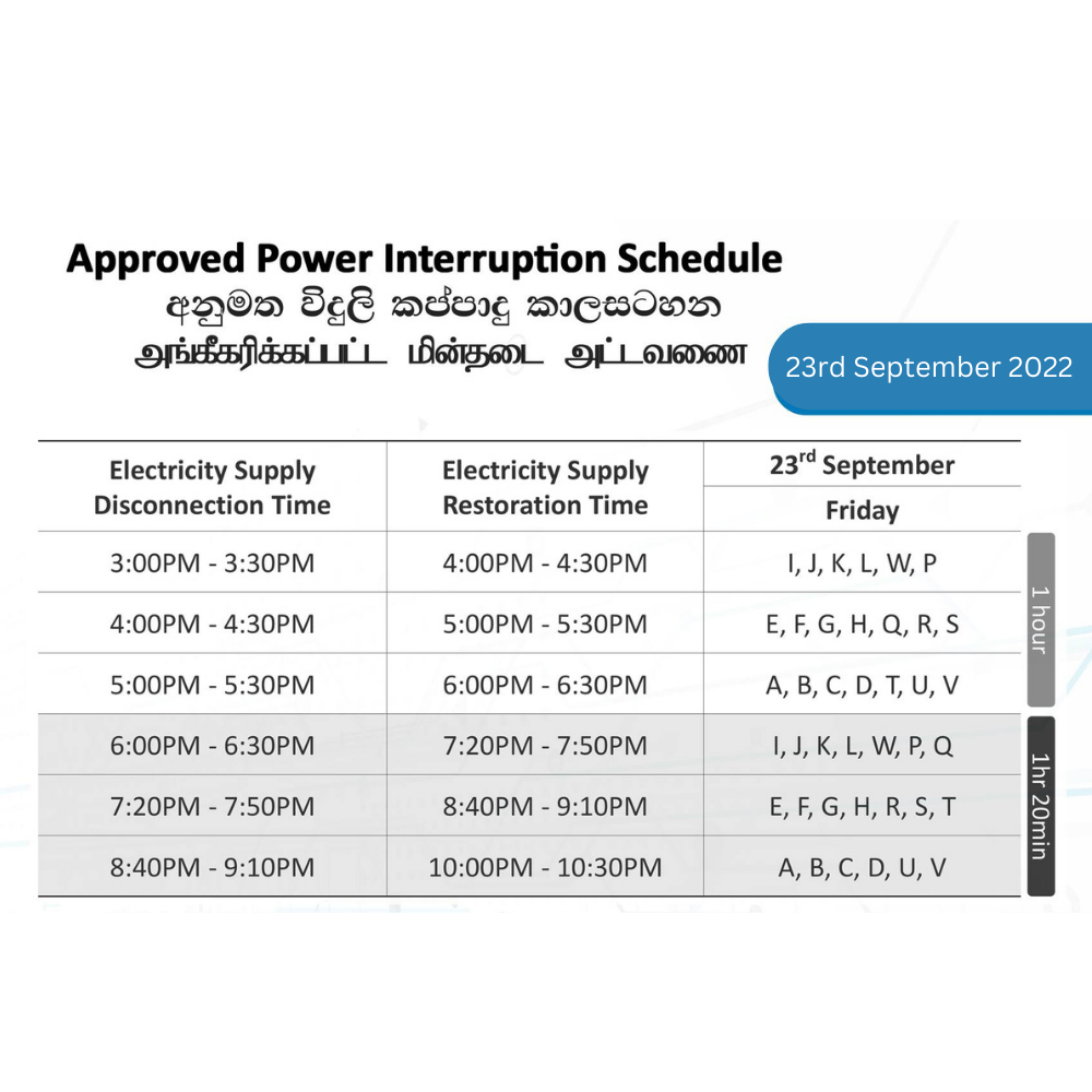 CEB Power cut Today 23rd September 2022